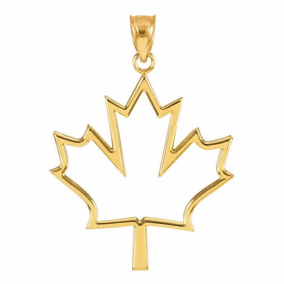 14k Solid Gold Open Design Maple Leaf Pendant